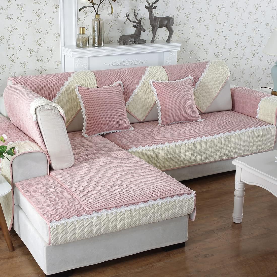 Febrella Quilted Non-Slip Sofa Cover Mat - Rose Mauve