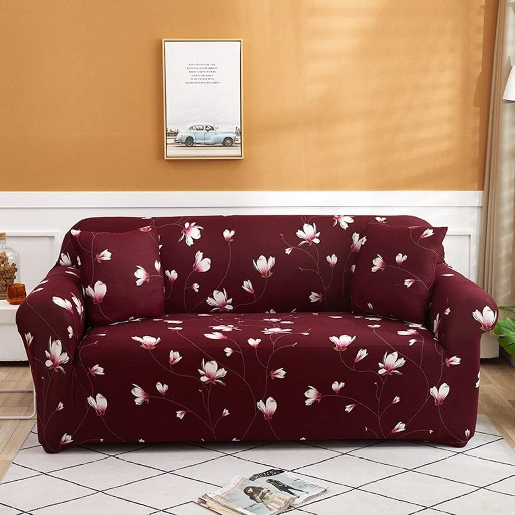 Fabrella Exclusive Stretchable Sofa Cover - Floral Maroon