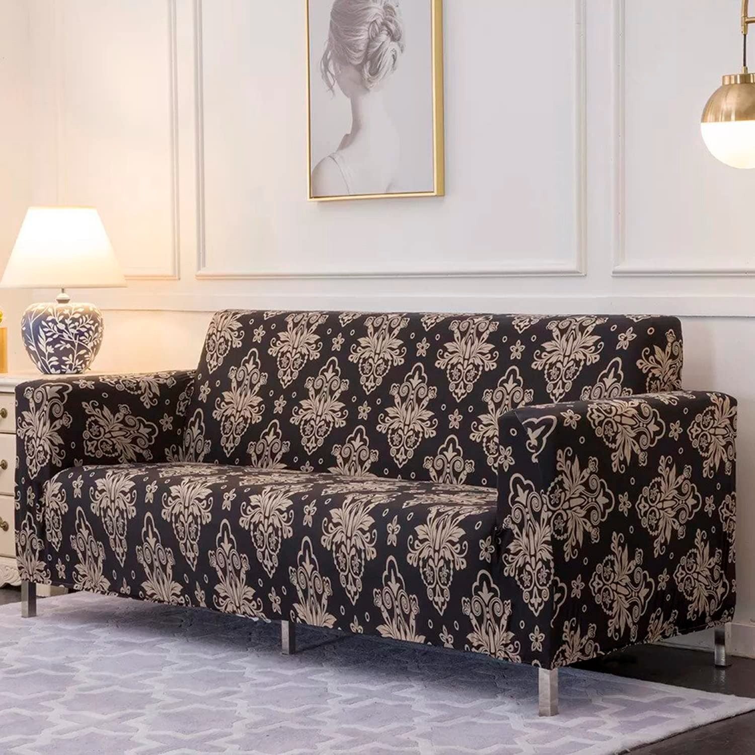 Fabrella Exclusive Stretchable Sofa Cover - Black Brocade