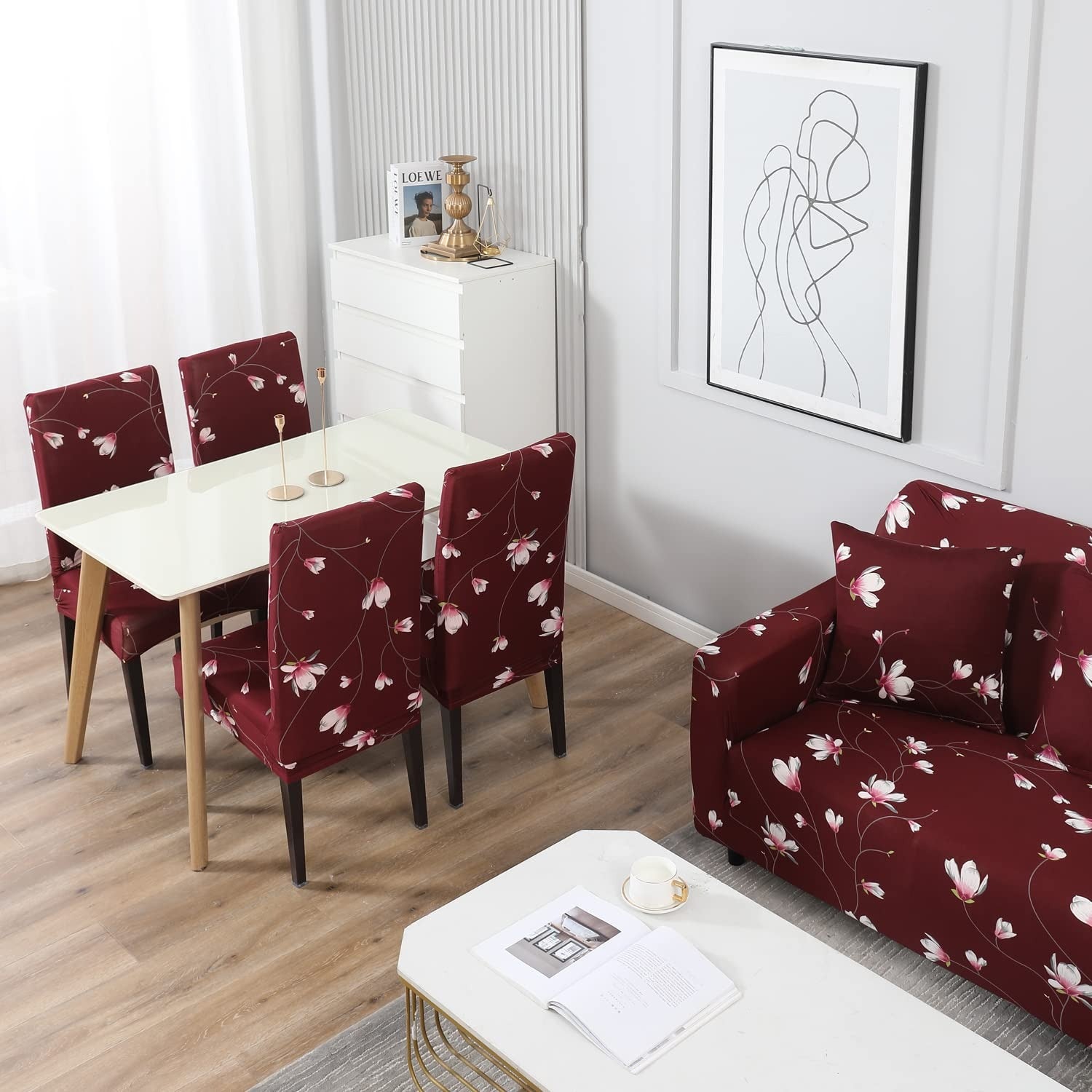 Fabrella Exclusive Stretchable Sofa Cover - Floral Maroon