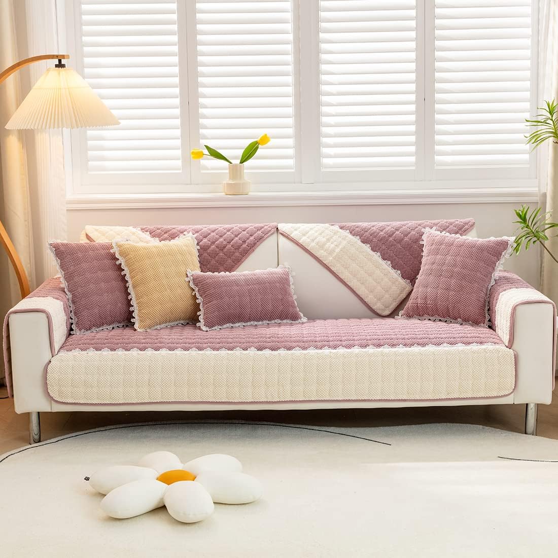 Febrella Quilted Non-Slip Sofa Cover Mat - Rose Mauve