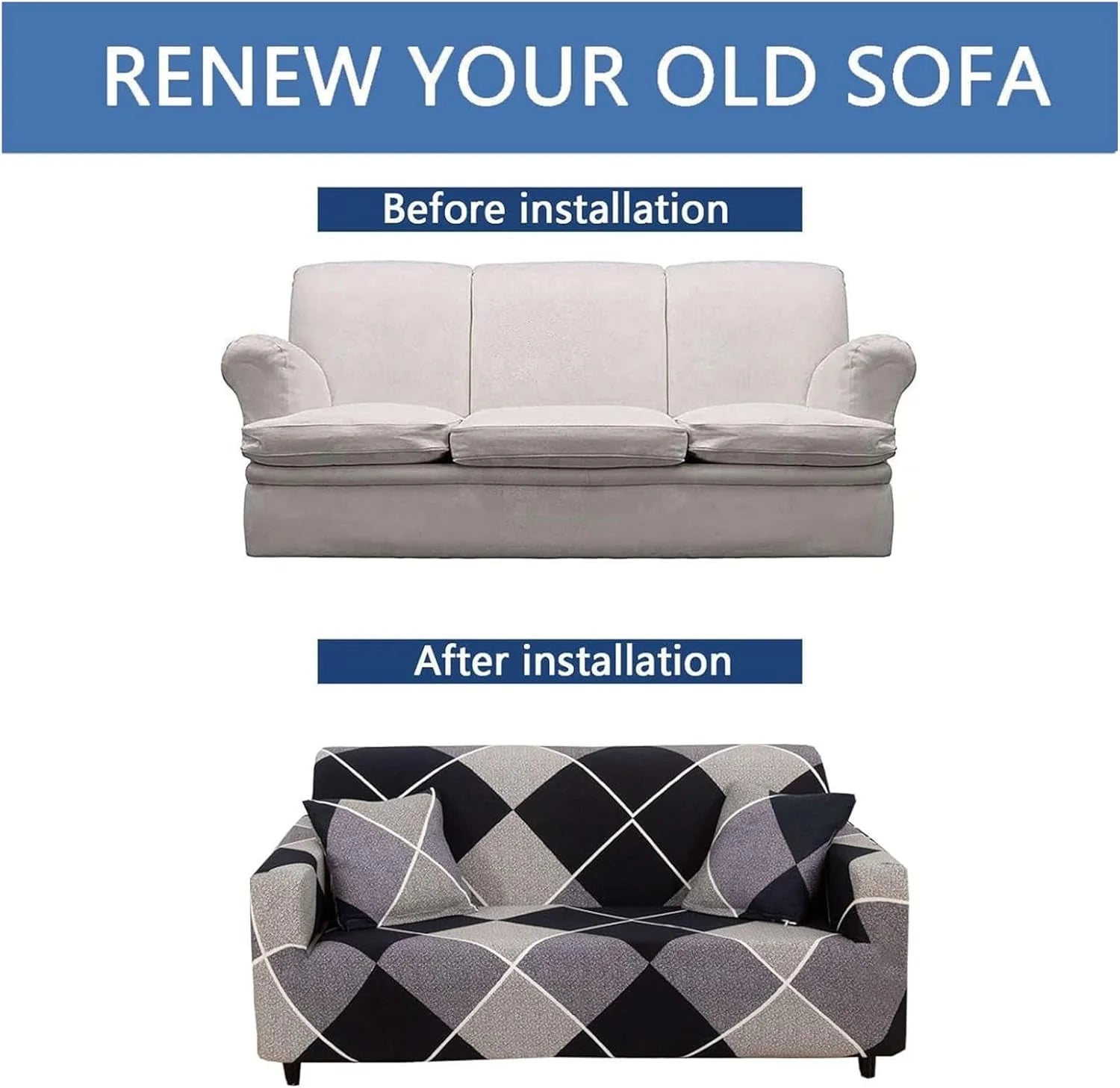 Fabrella Exclusive Stretchable Sofa Cover - Checkerplaid Blue