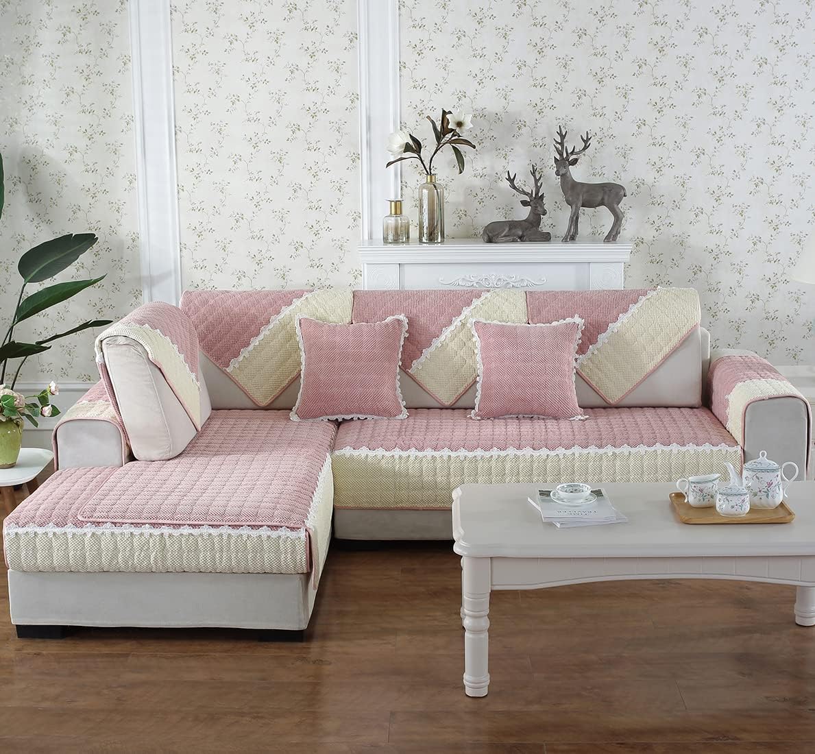 Febrella Quilted Non-Slip Sofa Cover Mat - Rose Mauve