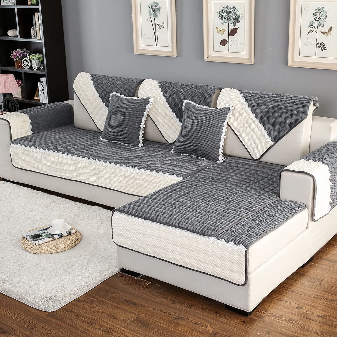 Fabrella Quilted Non-Slip Sofa Cover Mat- Dark Midnight
