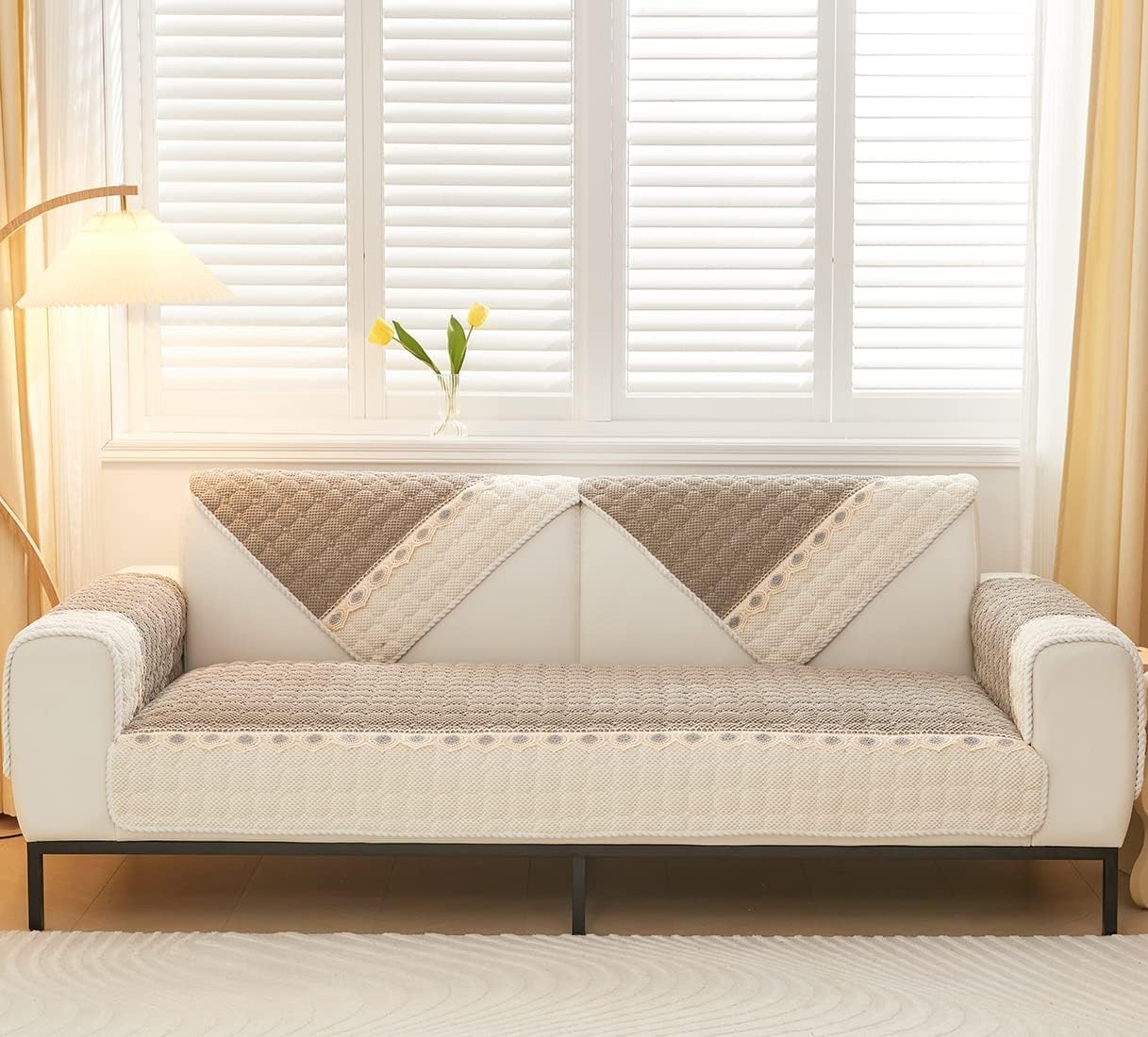 Fabrella Quilted Non-Slip Sofa Cover Mat - Feather Grey