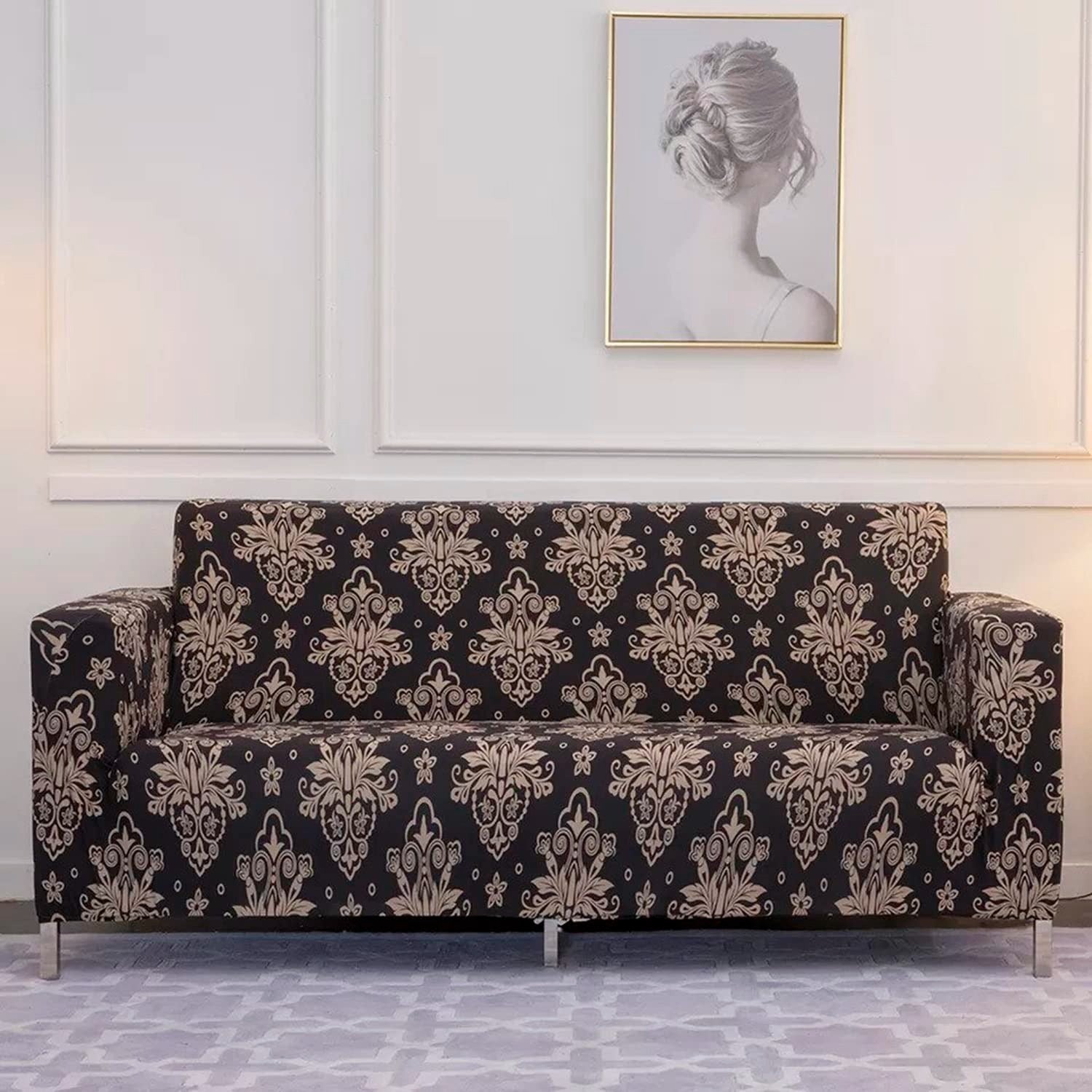 Fabrella Exclusive Stretchable Sofa Cover - Black Brocade