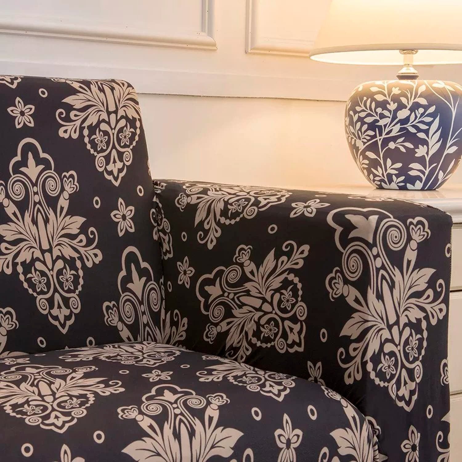 Fabrella Exclusive Stretchable Sofa Cover - Black Brocade