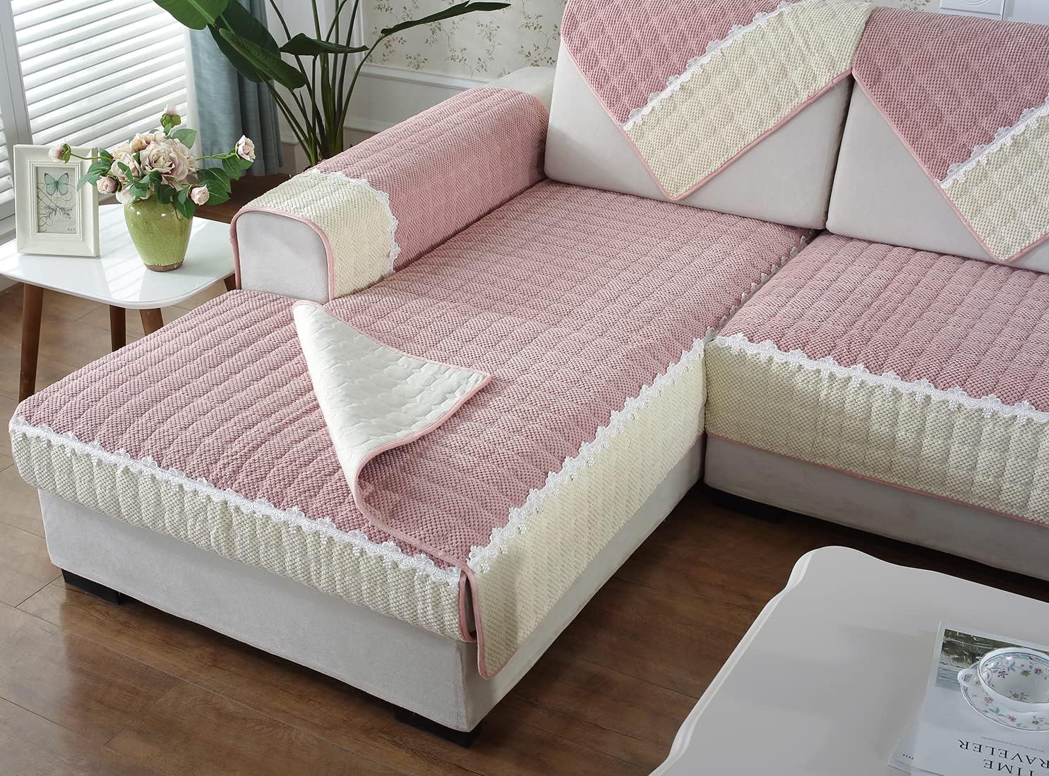 Febrella Quilted Non-Slip Sofa Cover Mat - Rose Mauve