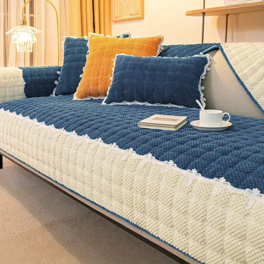 Fabrella Quilted Non-Slip Sofa Cover Mat - Frost Blue