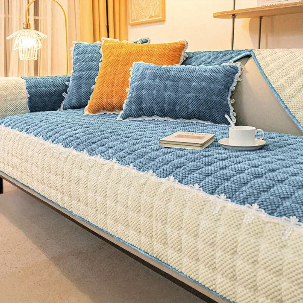 Fabrella Quilted Non-Slip Sofa Cover Mat - Frost Blue
