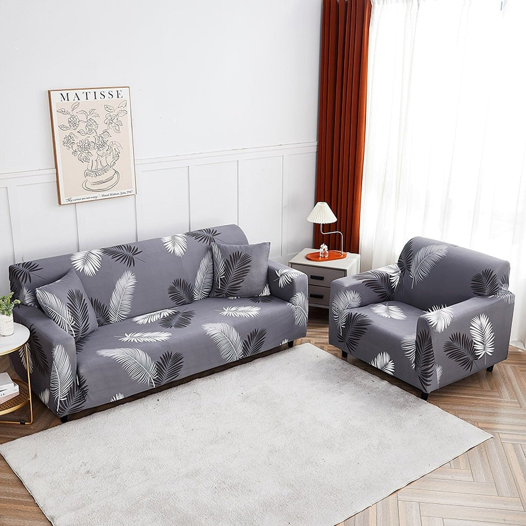 Fabrella Exclusive Stretchable Sofa Cover - Charcoal Fern
